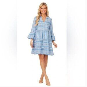 Mud Pie Renee Yarn Dye Blue Geometric Dress